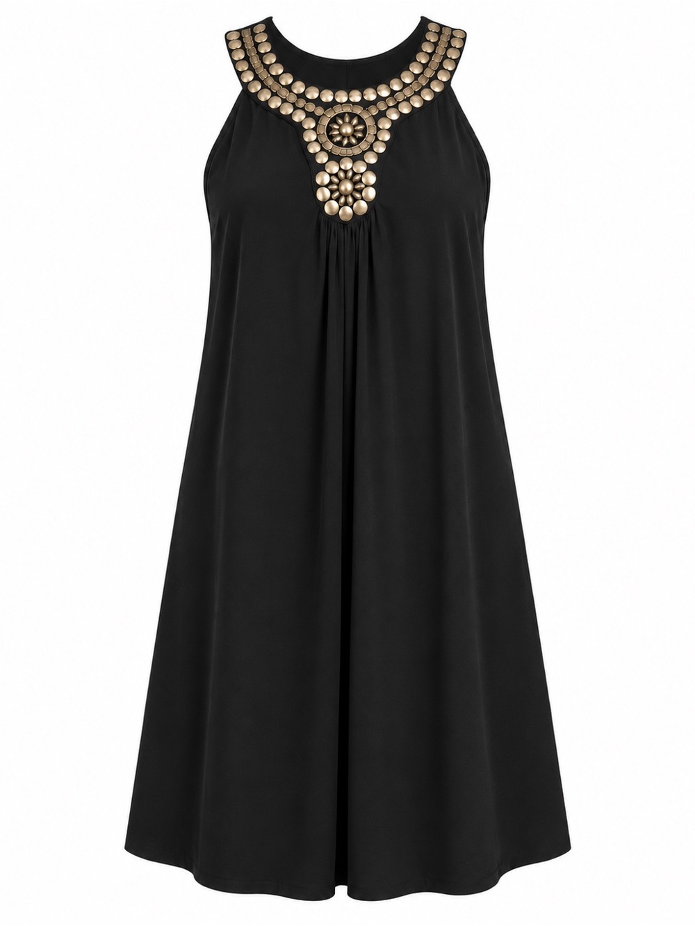 Sandra Darren Black Gold Embellished Sleeveless Dress Size 10 Boho Glam
